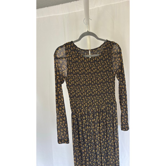 $128‎ Free People Black Hello & Goodbye Mesh Long Sleeve Maxi Dress Size Small - Picture 4 of 9